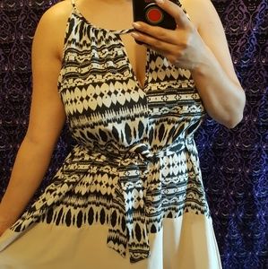 Blush, black and white abstract sundress